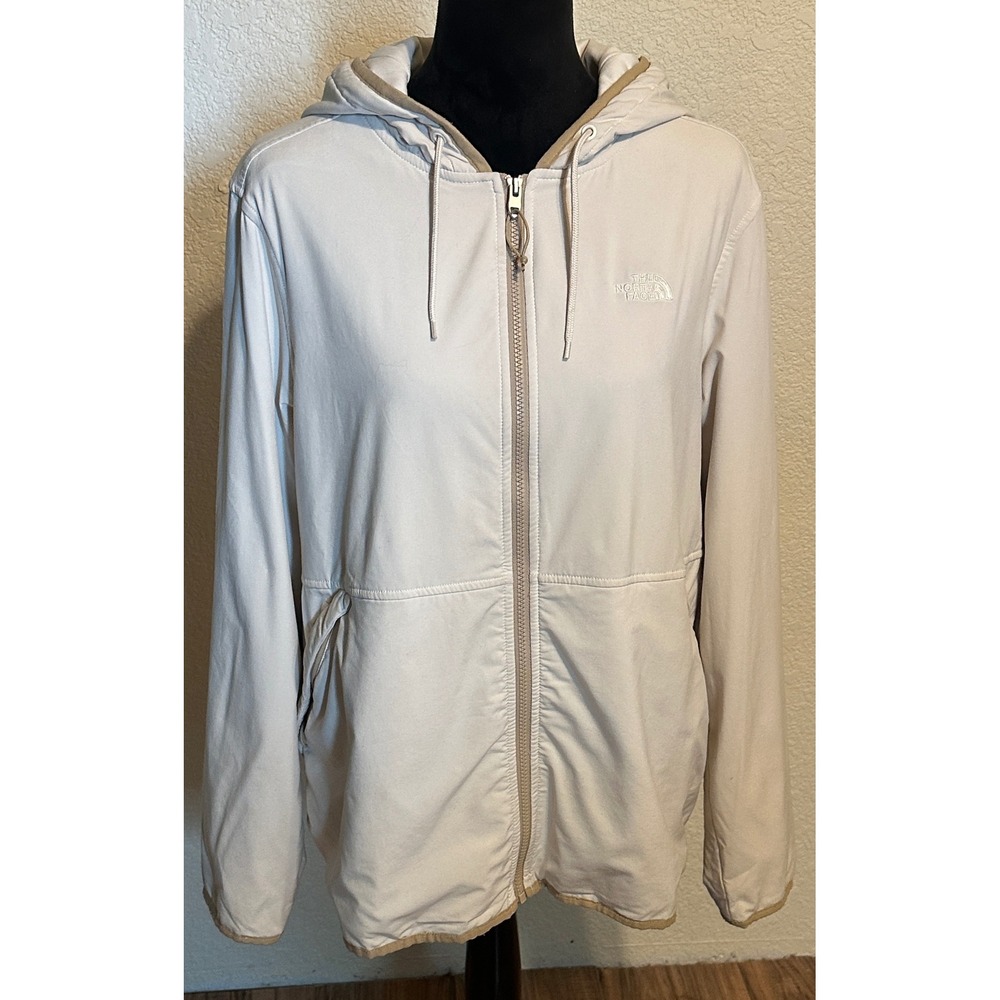 The North Face Womens Cream Full Zip Hooded Jacket XL Tan Trim Lightweight
